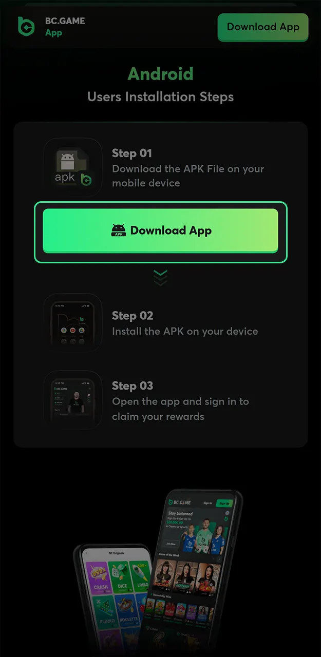 Tap to save the latest BC Game APK to your Android device.