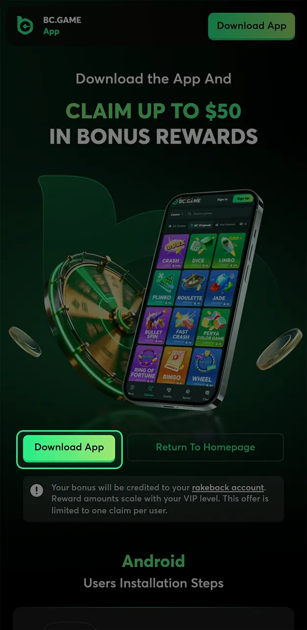 Register and download the BC Game app on your iPhone.