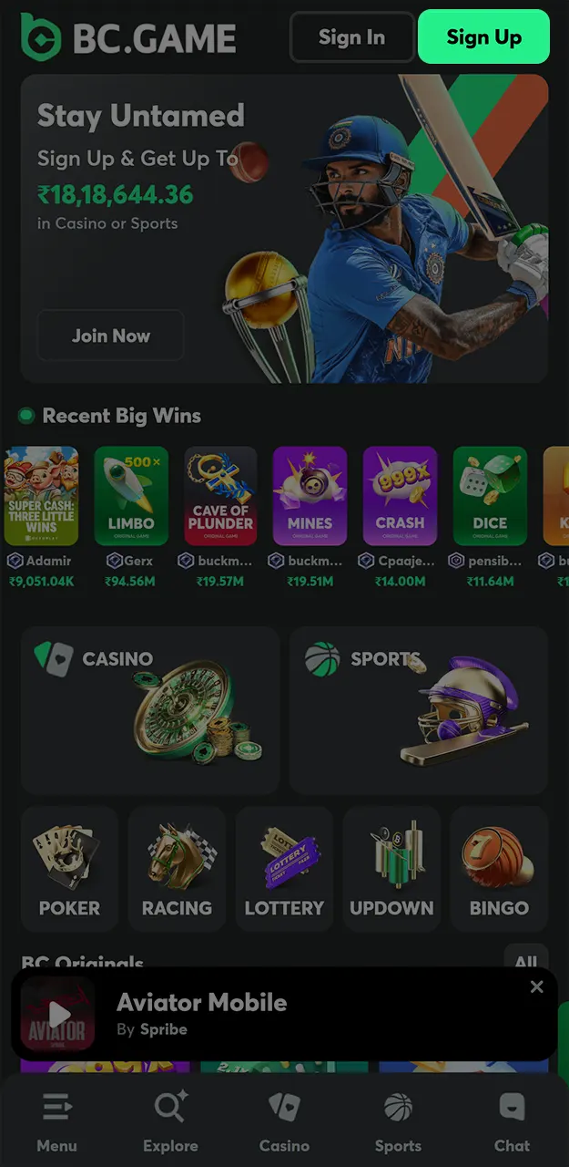 Start the BC Game registration process to play Aviator.