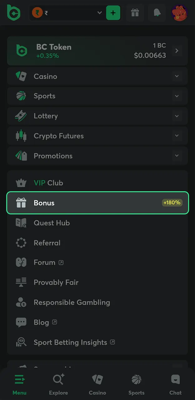 Navigate to the BC Game promotions or quest hub to view available offers.