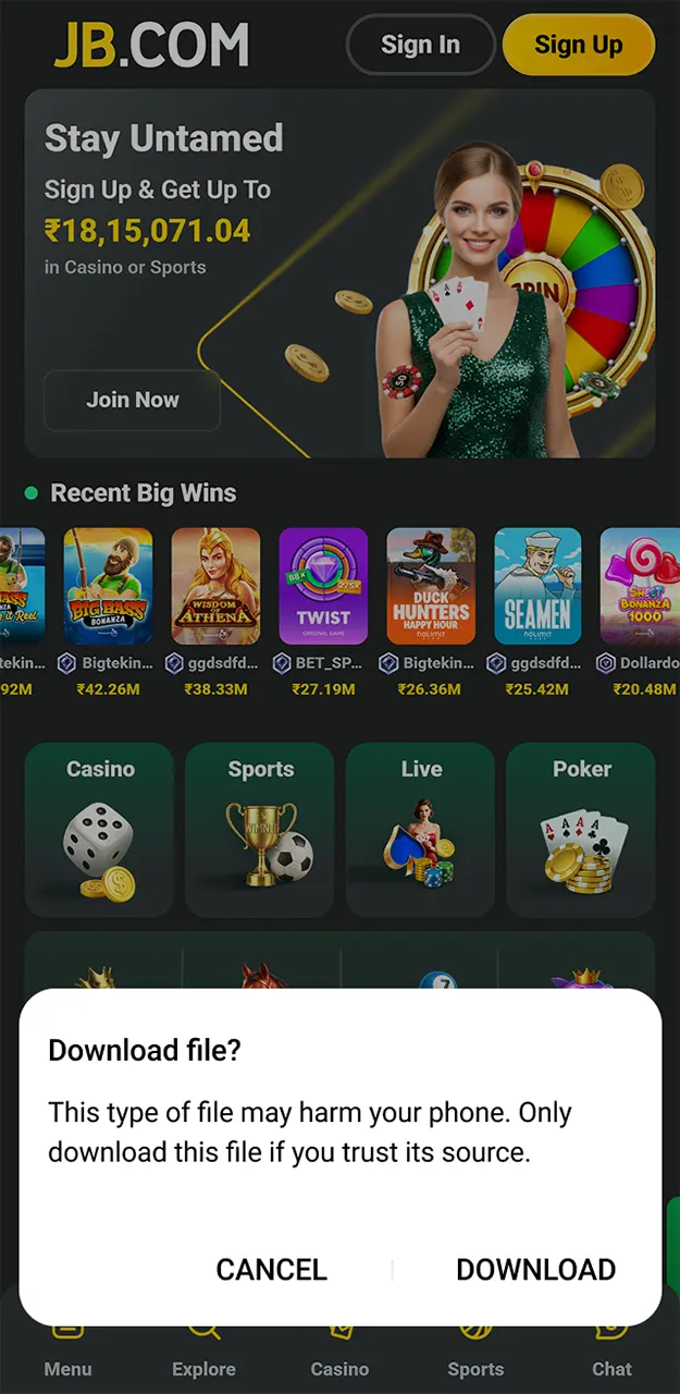 Run the setup on your device to install the official JB Casino mobile application.