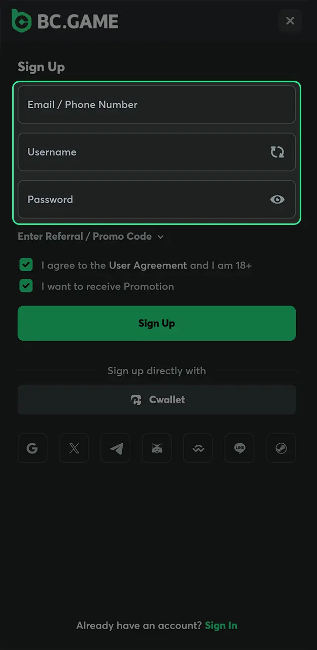 Register on BC Game for a comfortable gaming experience in Limbo.