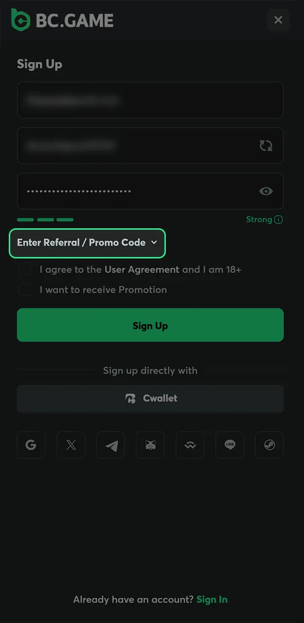Input an active BC Game promo code to unlock exclusive Limbo bonuses.