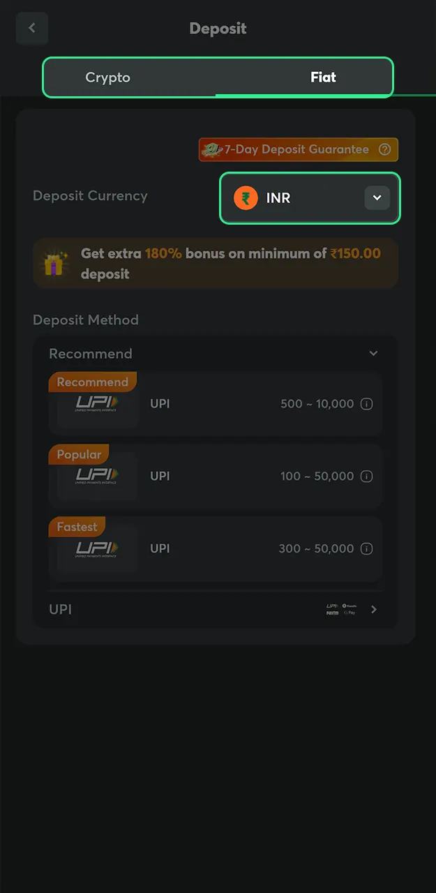 Select a convenient method for replenishing your account on BC Game.