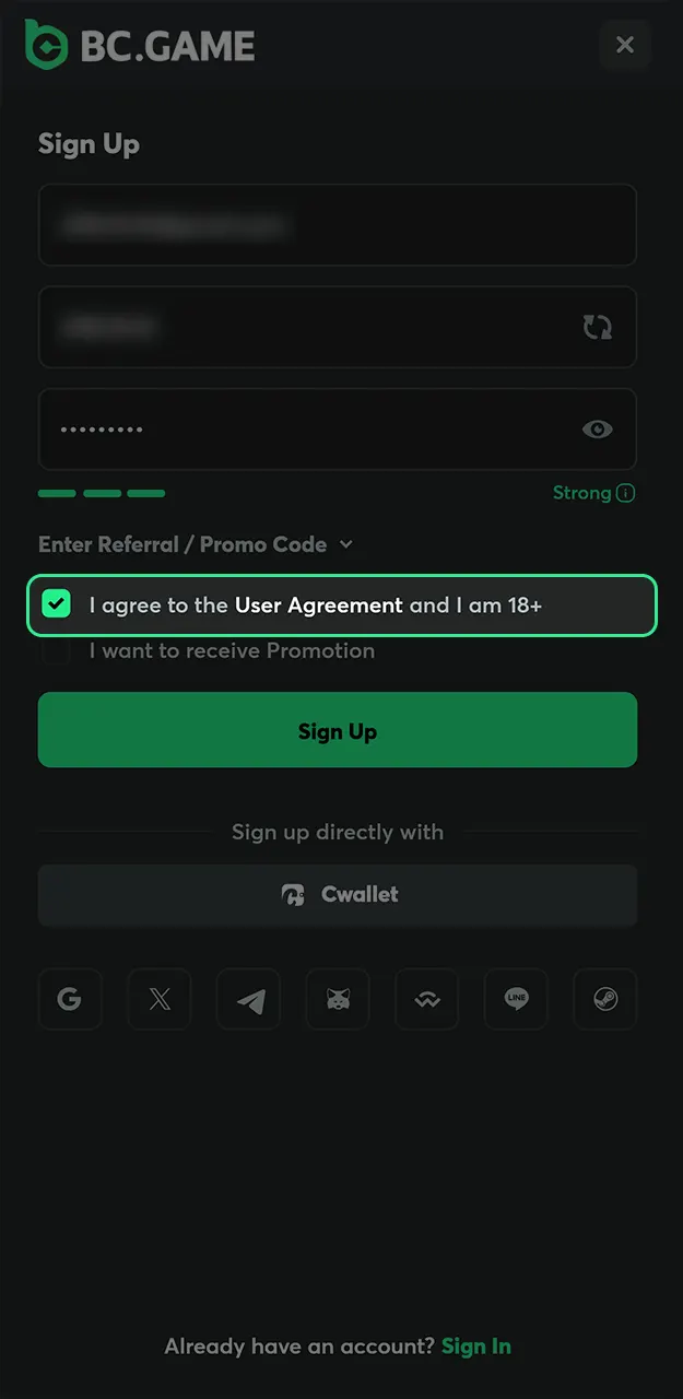 Secure your profile and verify your details to enjoy full access to BC Game features.