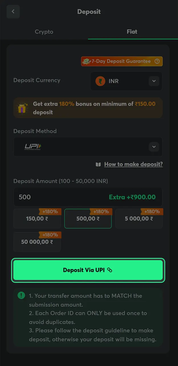 Verify the payment details to finalize your BC Game deposit request.