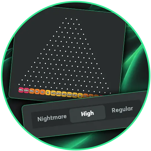 Select one of the low, medium, or high risk modes in the Plinko game.
