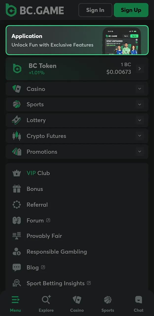 Download the BC Game app and start the registration process.