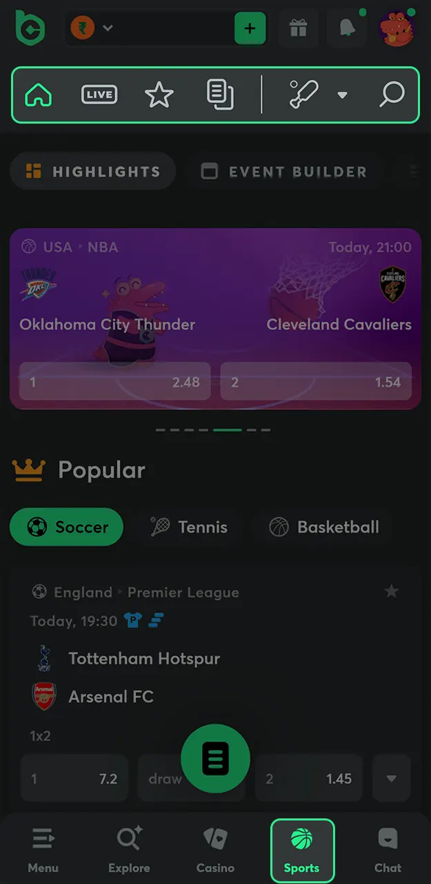 Select your preferred sport and confirm your first bet at BC Game.